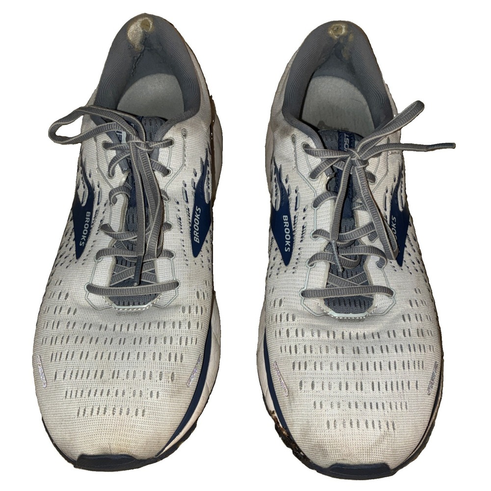 Brooks Ghost 13 Running Shoes White  Gray Mens 13 D Comfort Road Running Sneaker
